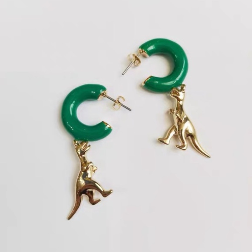 & Other Stories Green and Gold Dinosaur Earrings